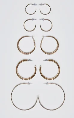 Gold Textured Hoop Earrings Multipack