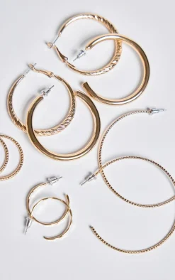 Gold Textured Hoop Earrings Multipack