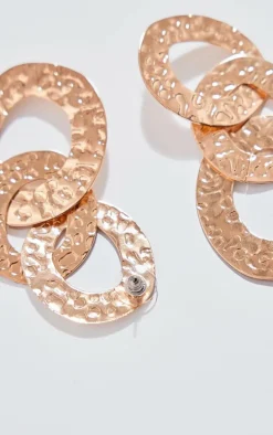 Gold Textured Link Drop Statement Earrings