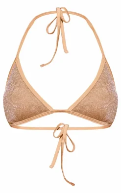Gold Textured Lurex Triangle Bikini Top