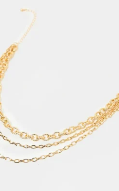 Gold Triple Chain Short Necklace