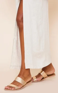 Gold Twin Strap Basic Leather Sandals