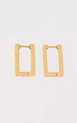 Gold Water Resistant Rectangular Hoop Earrings