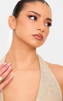 Gold Water Resistant Simple Bar Necklace