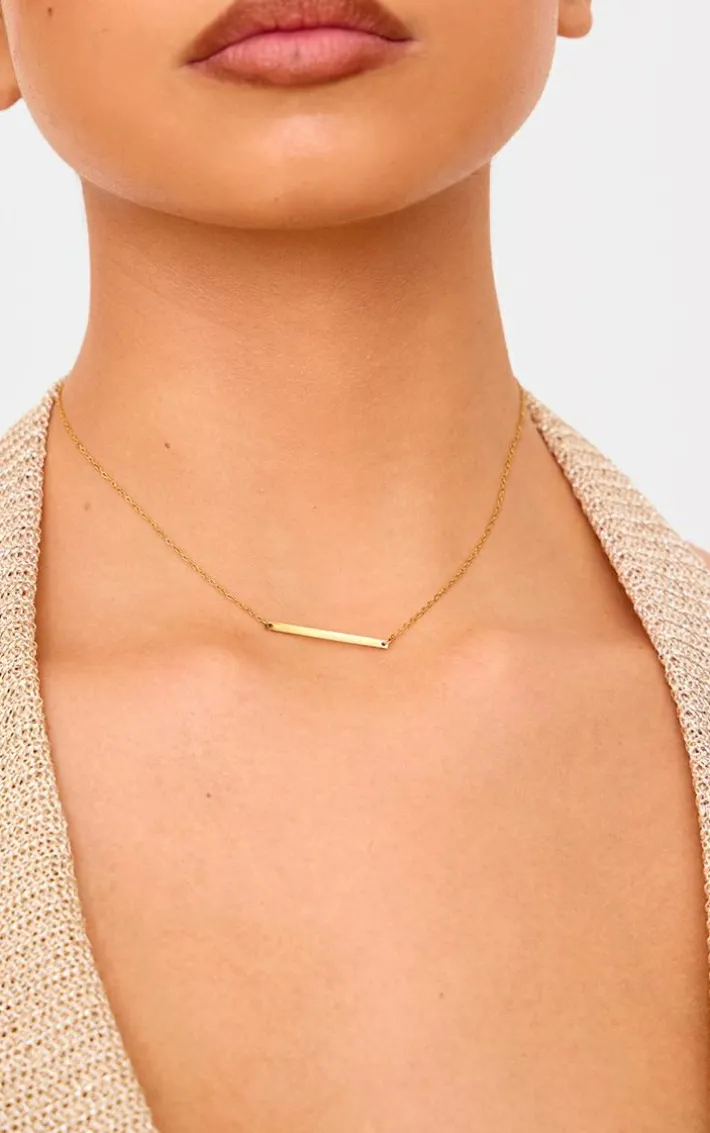 Gold Water Resistant Simple Bar Necklace