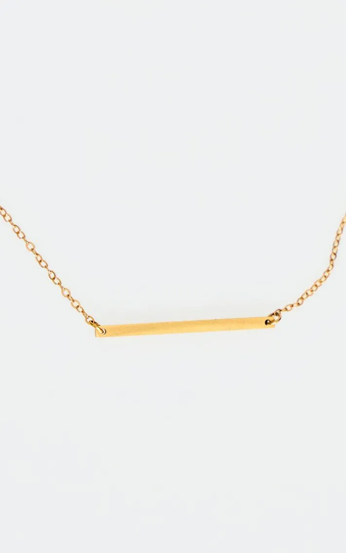 Gold Water Resistant Simple Bar Necklace