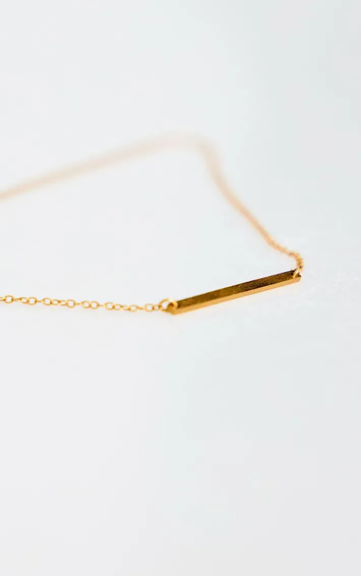 Gold Water Resistant Simple Bar Necklace