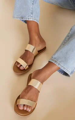 Gold Wide Fit Leather Strappy Basic Sandals