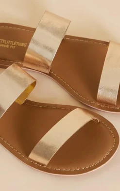 Gold Wide Fit Leather Strappy Basic Sandals