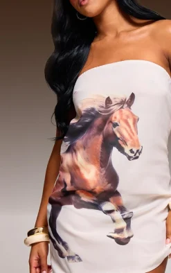 Golden Horse Printed Chiffon Bandeau Shift Dress