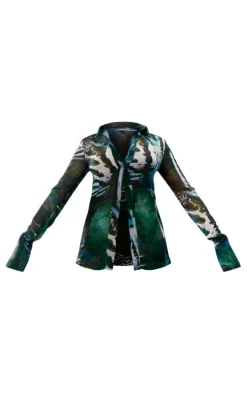 Green Abstract Floral Printed Chiffon Shirt