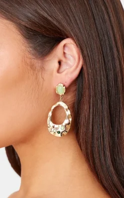 Green Abstract Molten Jewel Statement Stud Earrings