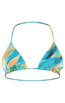 Green Abstract Paint Print Triangle Bikini Top