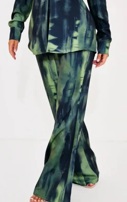 Green Abstract Print Wide Leg Pants