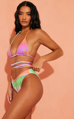 Green Abstract Ruched Bikini Bottoms