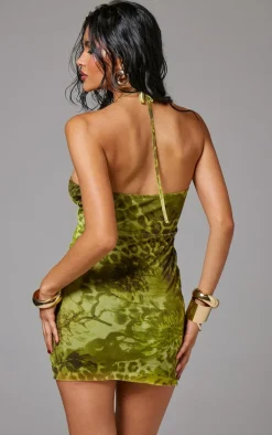 Green Animal Print Cut Out Cross Over Mini Dress