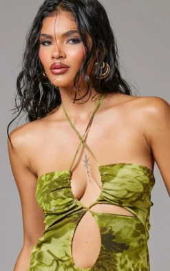 Green Animal Print Cut Out Cross Over Mini Dress