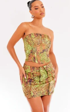 Green Animal Printed Structured Longline Corset