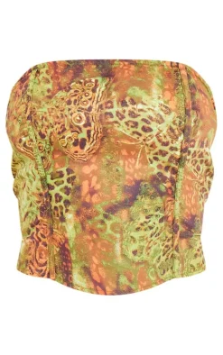 Green Animal Printed Structured Longline Corset