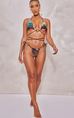 Green Animal Swirl Print O Ring Triangle Bikini Top