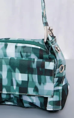 Green Blurred Camo Print Pocket Eyelet Strap Shoulder Bag