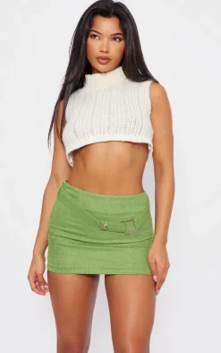 Green Boucle Belted Mini Skirt
