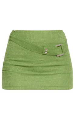 Green Boucle Belted Mini Skirt