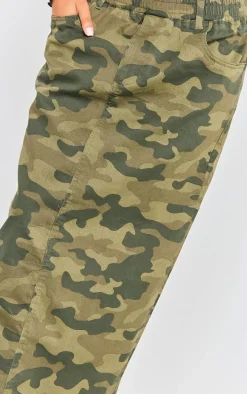 Green Camo Print Woven Elasticated Waist Maxi Skirt