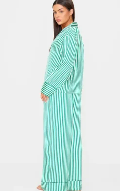 Green Candy Stripe Satin Long Pj Set
