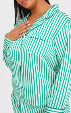 Green Candy Stripe Satin Long Pj Set
