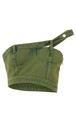 Green Cast Frayed Asymmetric Bandeau Top