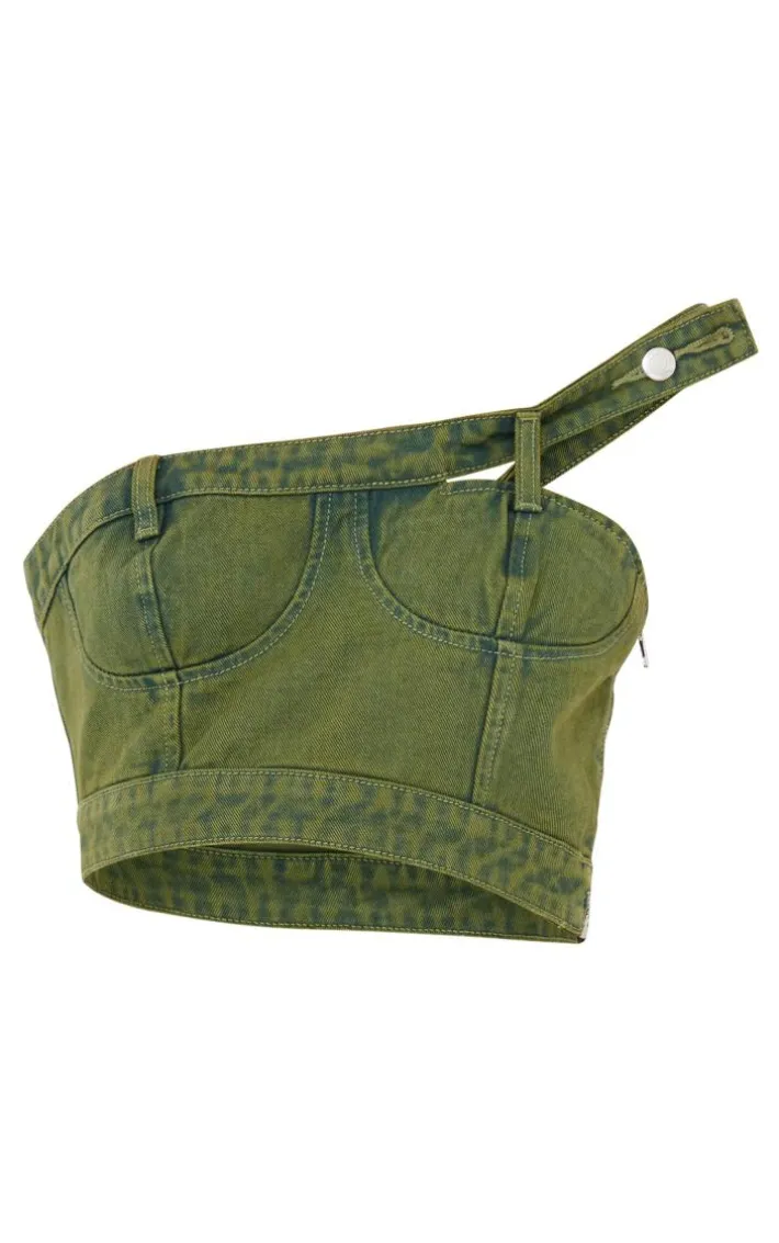 Green Cast Frayed Asymmetric Bandeau Top