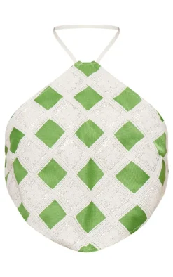 Green Crochet Detail Halterneck Scarf Top