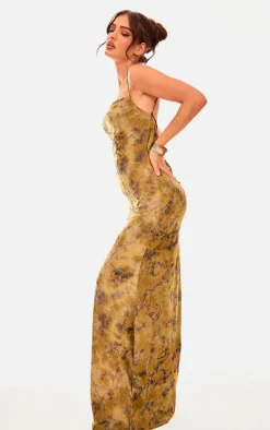 Green Devore Cowl Neck Lace Up Back Maxi Dress