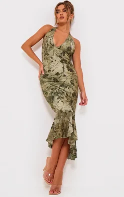 Green Devore Cross Neck Maxi Dress