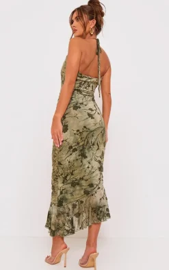 Green Devore Cross Neck Maxi Dress