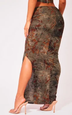 Green Devore Low Rise Maxi Skirt