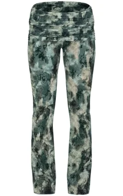 Green Devore Mesh Foldover Slim Flare Pants