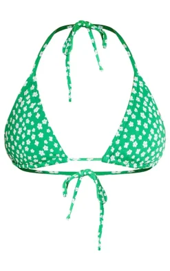 Green Ditsy Floral Triangle Bikini Top