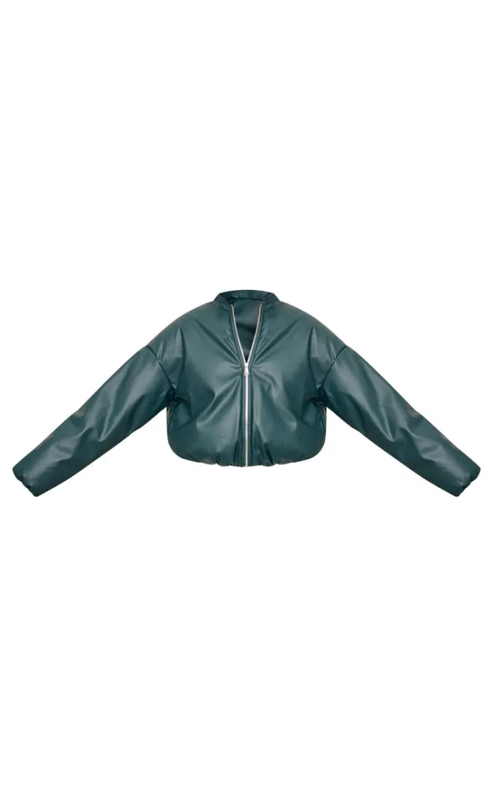 Green Faux Leather Oversized Bomber Jacket