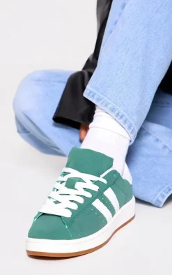 Green Faux Suede Stripe Chunky Lace Up Sneakers