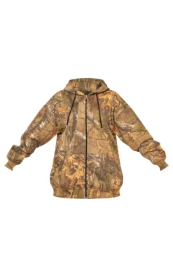 Green Forest Camo Black Badge Zip Up Oversized Hoodie