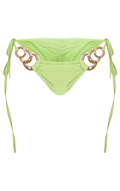 Green Gold Trim Tie Side Bikini Bottoms