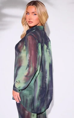 Green Grunge Print Beach Shirt