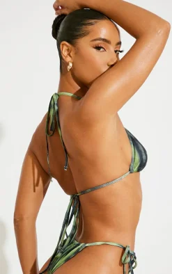 Green Grunge Print Triangle Bikini Top