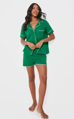 Green Jersey Piping Detail Short PJ Set
