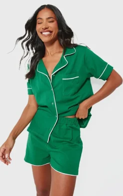 Green Jersey Piping Detail Short PJ Set