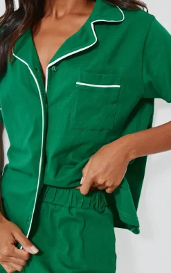 Green Jersey Piping Detail Short PJ Set