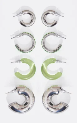 Green Jewel & Resin Multipack Hoop Earrings