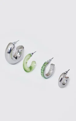 Green Jewel & Resin Multipack Hoop Earrings